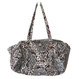 Vera Bradley Quilted Duffel Bag Floral Brown Blue White Weekend Travel Bag